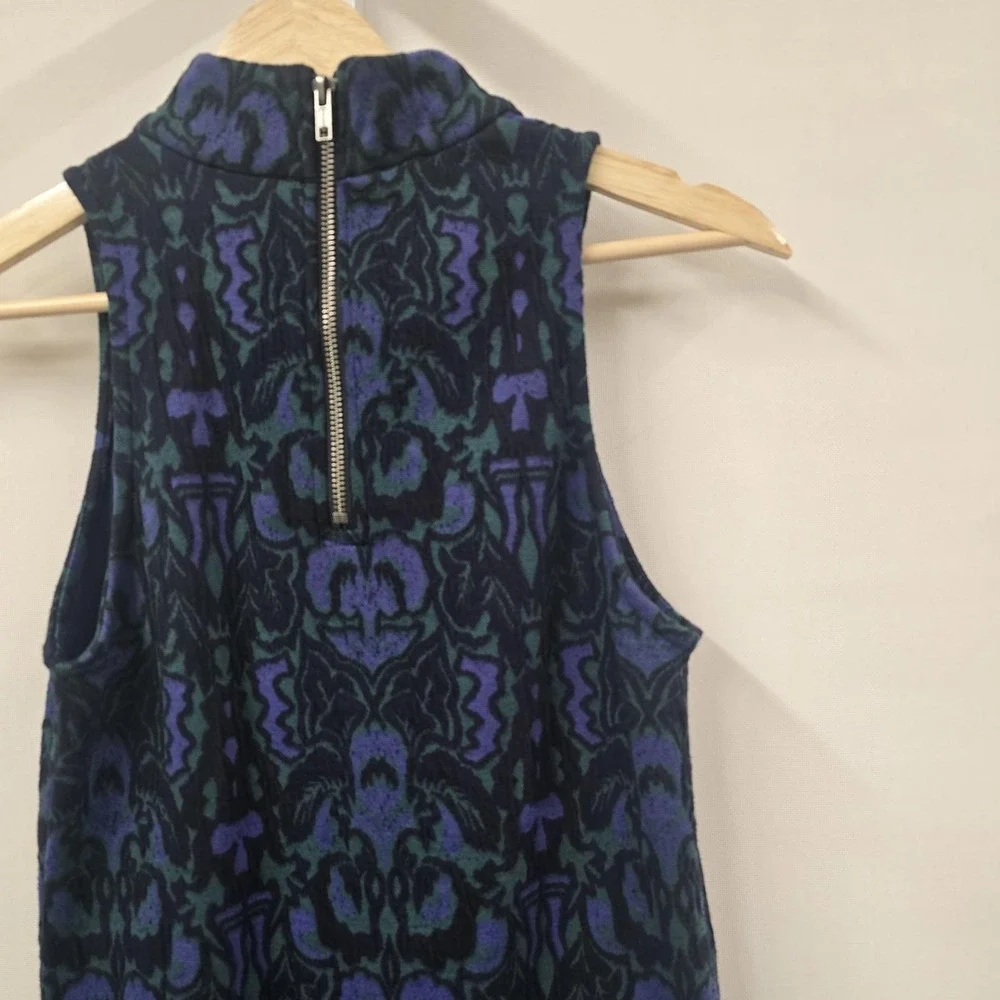 Free People Blue Purple Damask Sleeveless Mock Neck Drop Waist‎ Mini Dress XS